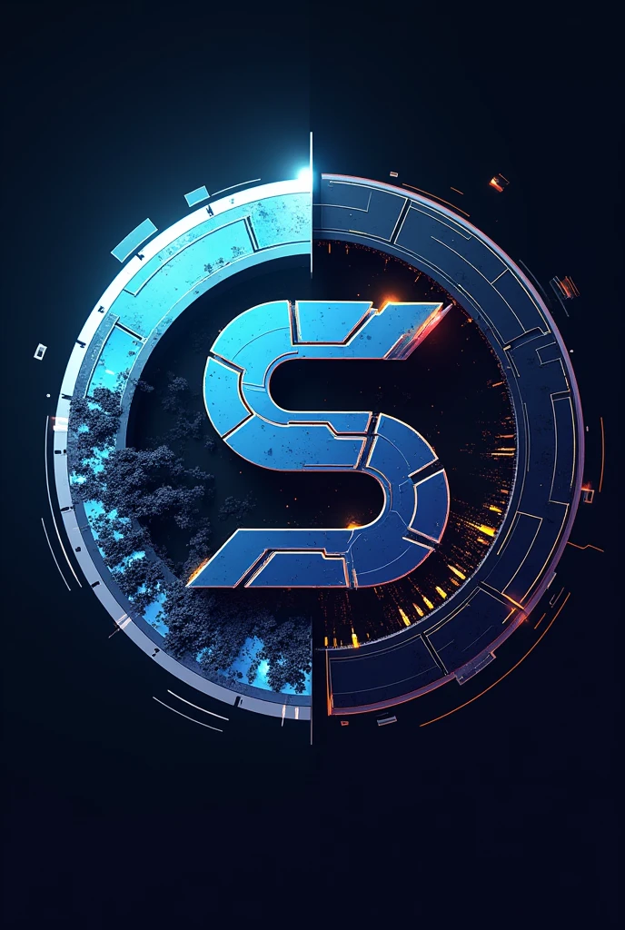 A logo for a digital culture and esports organization called O.s.c.D. I want the organization's letters with a robot theme in the logo/futurist. The figures or shapes I want a circle, where one half is a digital world and the other a video game controller.