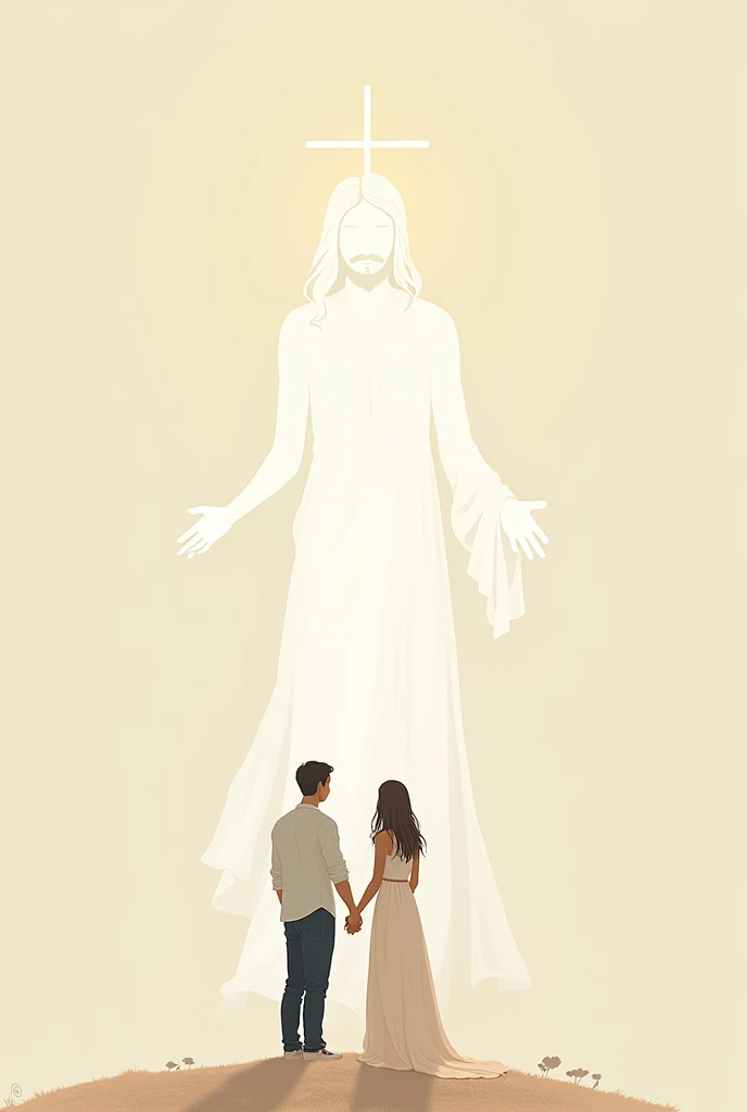 Create a cell phone wallpaper in which you draw only with lines a couple that is holding hands with Jesus 