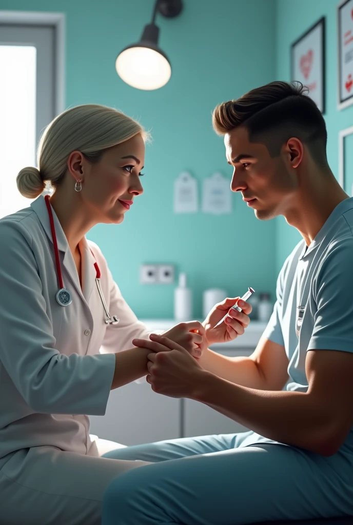 a nurse giving Cristiano Ronaldo a vaccine