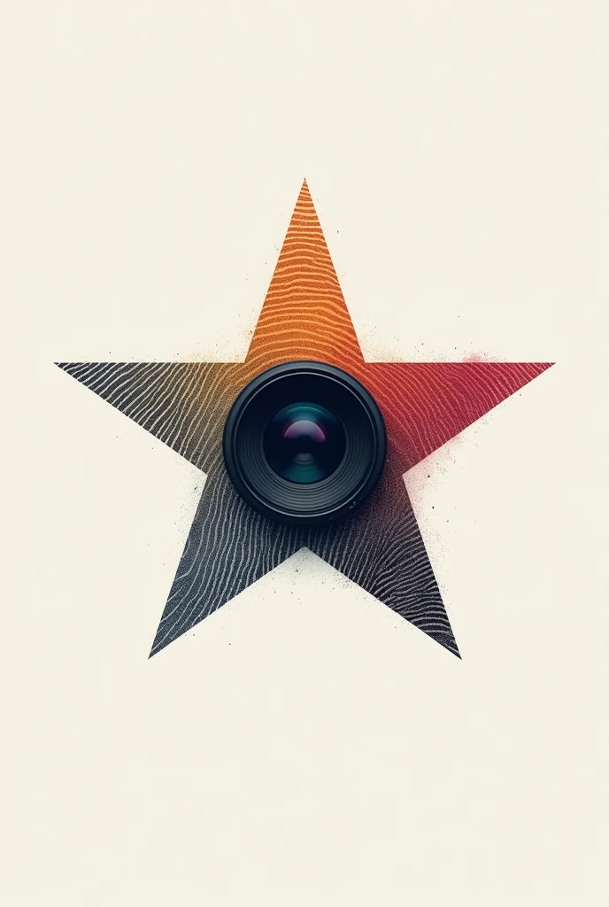 5-pointed star logo in the color of a fine fingerprint, in the center a medium camera lens , and 2d