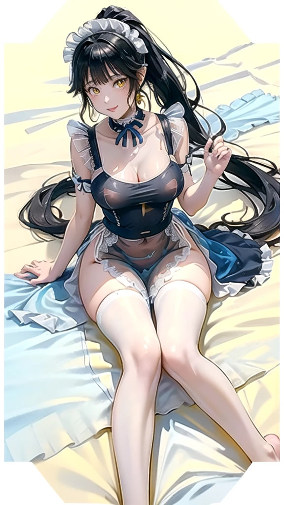 masterpiece, best quality, ultra-detailed, illustration, kawaii, detailed light, happy, smile, blush, Highlights hair, hair, beautiful detailed body, detailed sparkling eyes, 1girl, looking back, showing skin, buttocks, bare thighs, perfect limbs, underwear, on bed, full view of buttocks, showing buttocks, in heat,, legs open, show Vaginal rupture