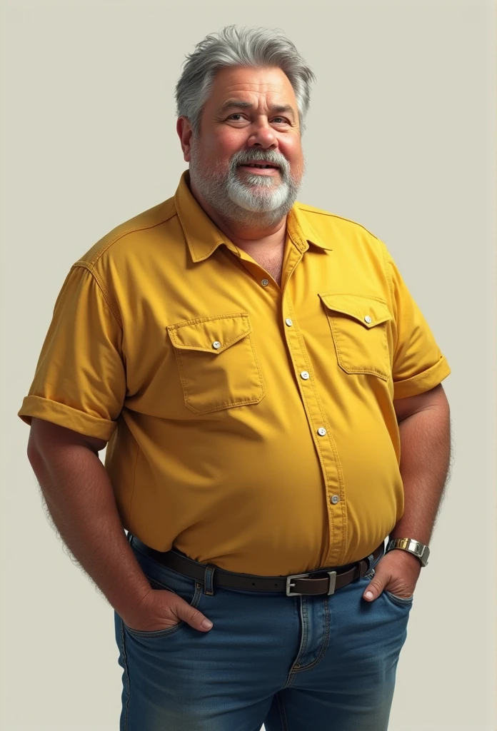 WHITE MAN DRAWING, meio gordinho, gray hair, shirt Yellow, jeans