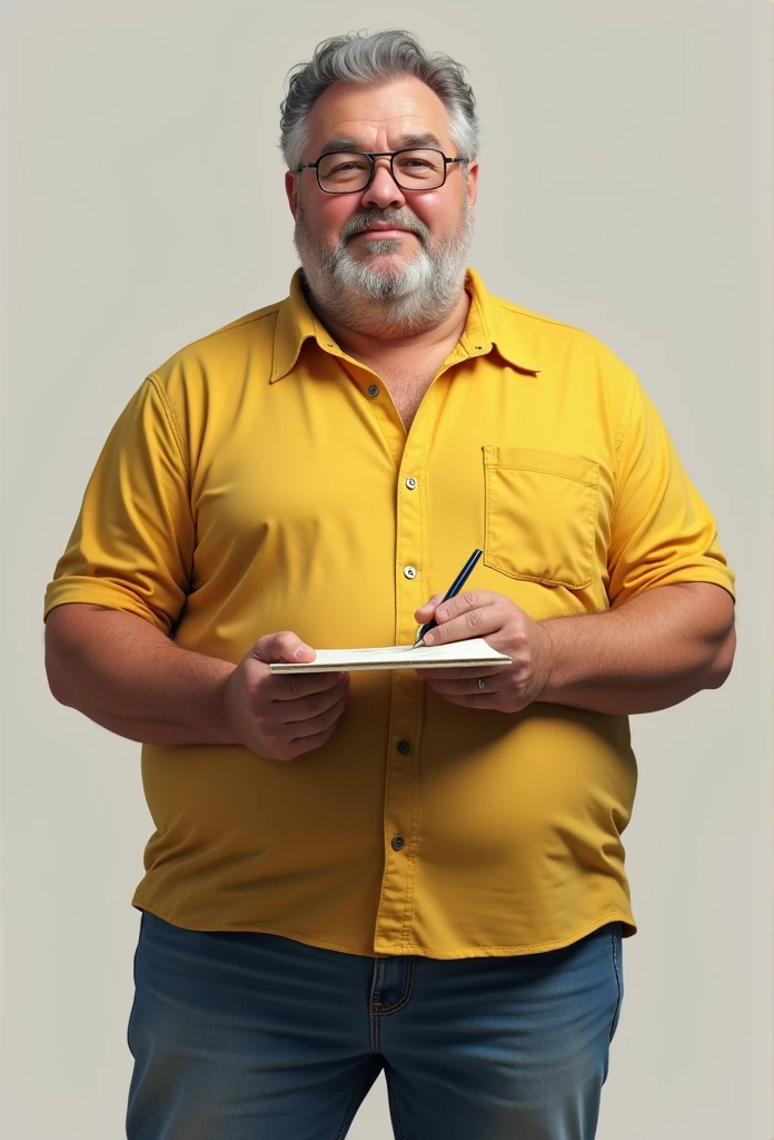 WHITE MAN DRAWING, meio gordinho, gray hair, shirt Yellow, jeans