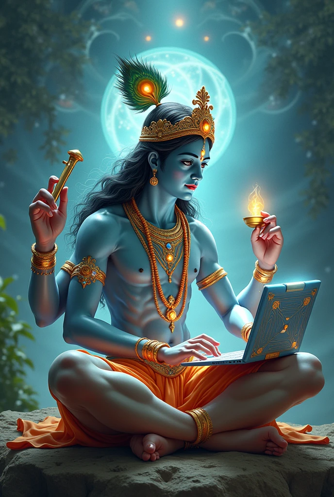 lord Krishna oprating PC