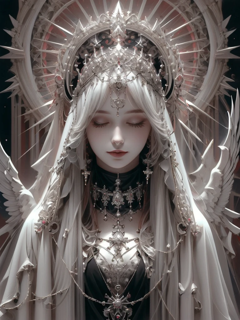 goddess, Gothic Futurism style, Highly detailed illustration, uhd images, Gorgeous costume details, Black and Pink、Light、beautiful、Virgin Solo, High resolution, Long Hair, smile, masterpiece, Anatomically correct, Winner of numerous awards, Highest quality,