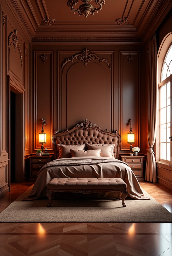 absurderes, high resolution, ultra detaild, HDR, Masterpiece artwork, best qualityer, ultra realisitic, room made of chocolate, furniture made of chocolate, chocolate world, bed made of chocolate, covered in chocolate, without person, no animals, place lit with chocolate light