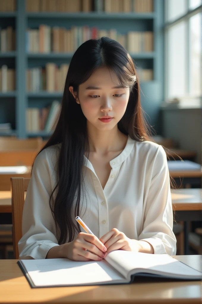 Naked korean girl studying in class