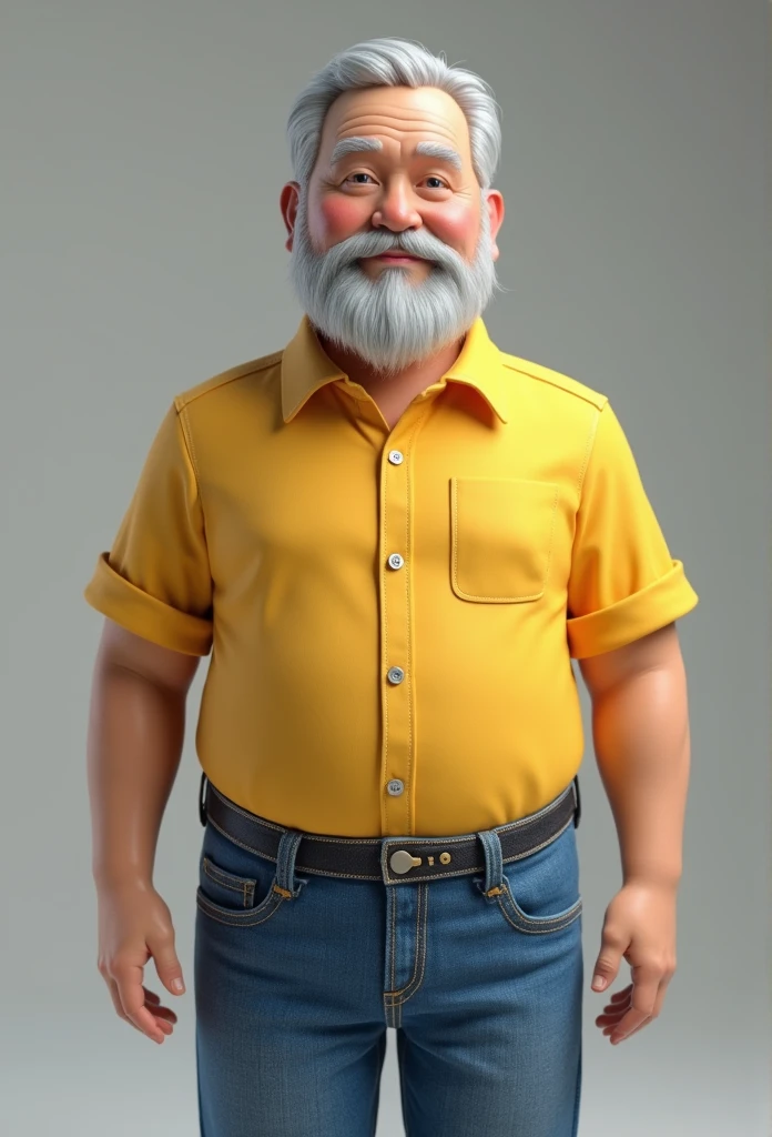 WHITE MAN DOLL, meio gordinho, gray hair, shirt Yellow, JEANS WITHOUT BEARD