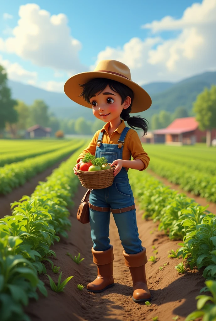 Create a image of agricultural student work on the field