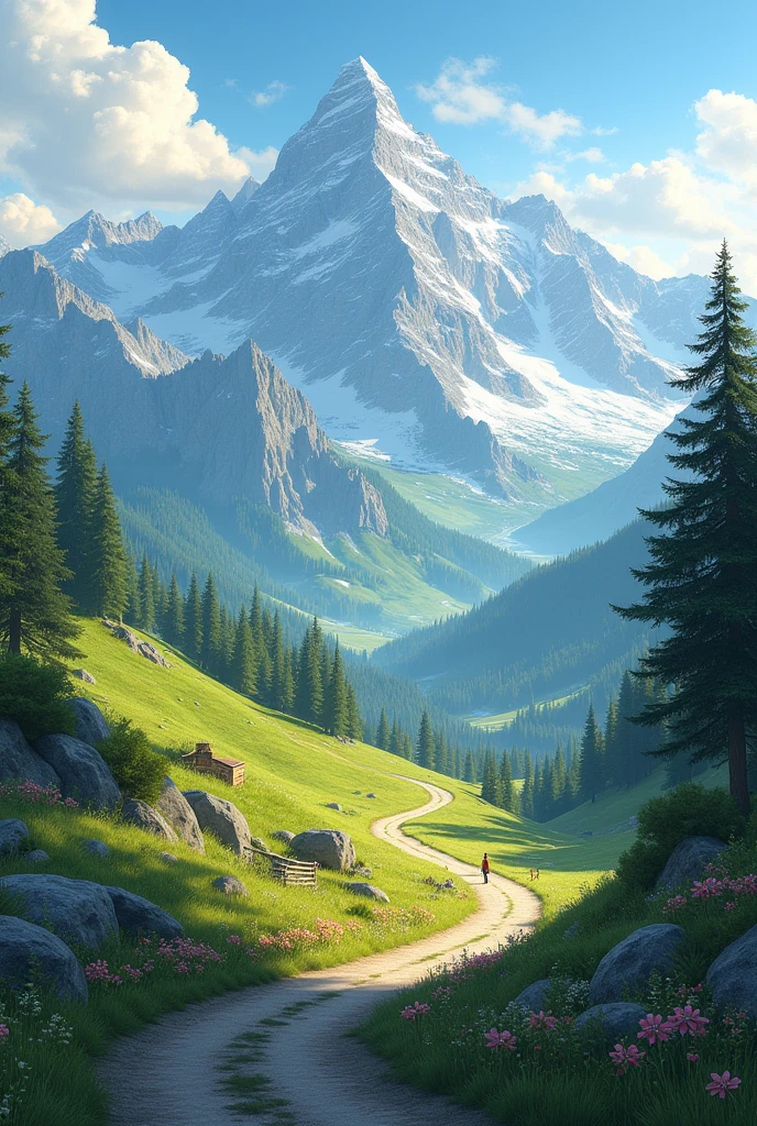 Nature background mountains with single road