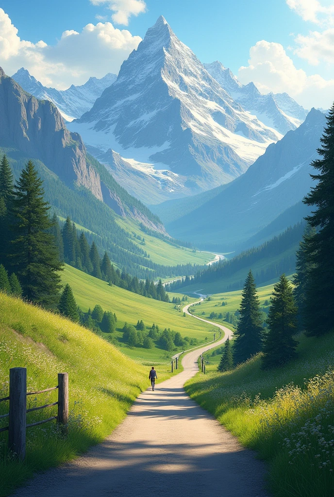 Nature background mountains with single road