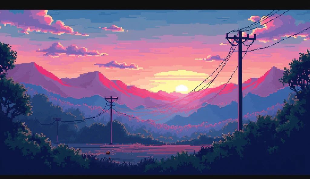 High resolution, pixel landscape cityscape chill lofi 90s 