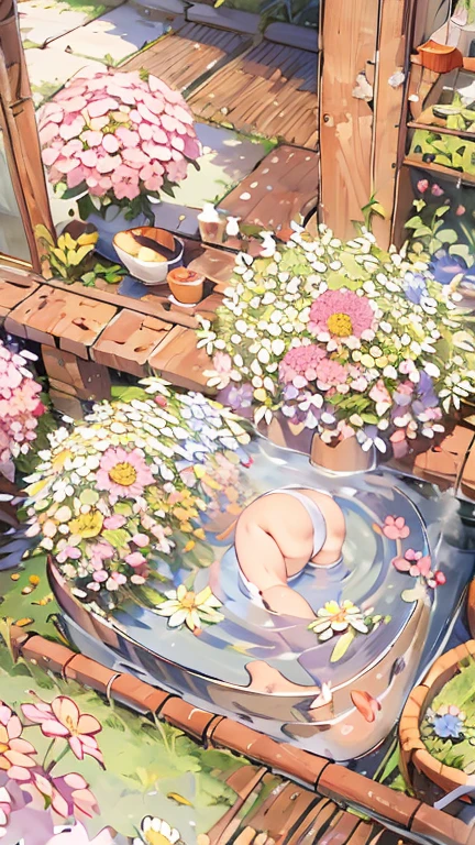 Highest quality, Very detailed, ,((blush)),((((Backwards)))),Stick your butt out、Show me your ass、Chrysanthemums on the back、Look up at the sky、String、On all fours、Japanese Bath、turn around、dizzy、Licking sausages