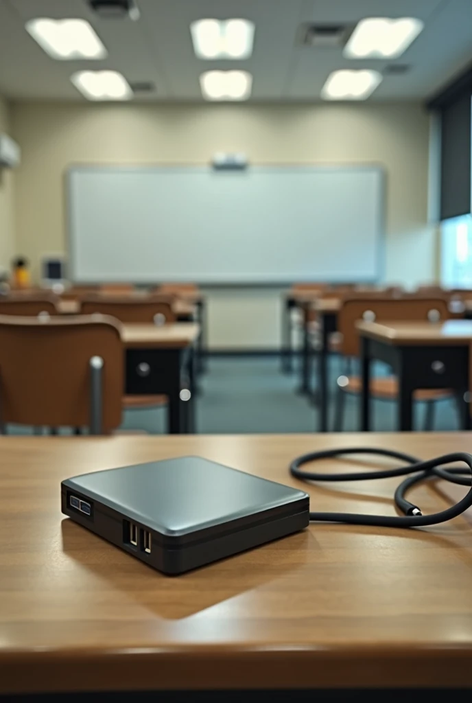 laptop charger in classroom forgotten by student in empty classroom