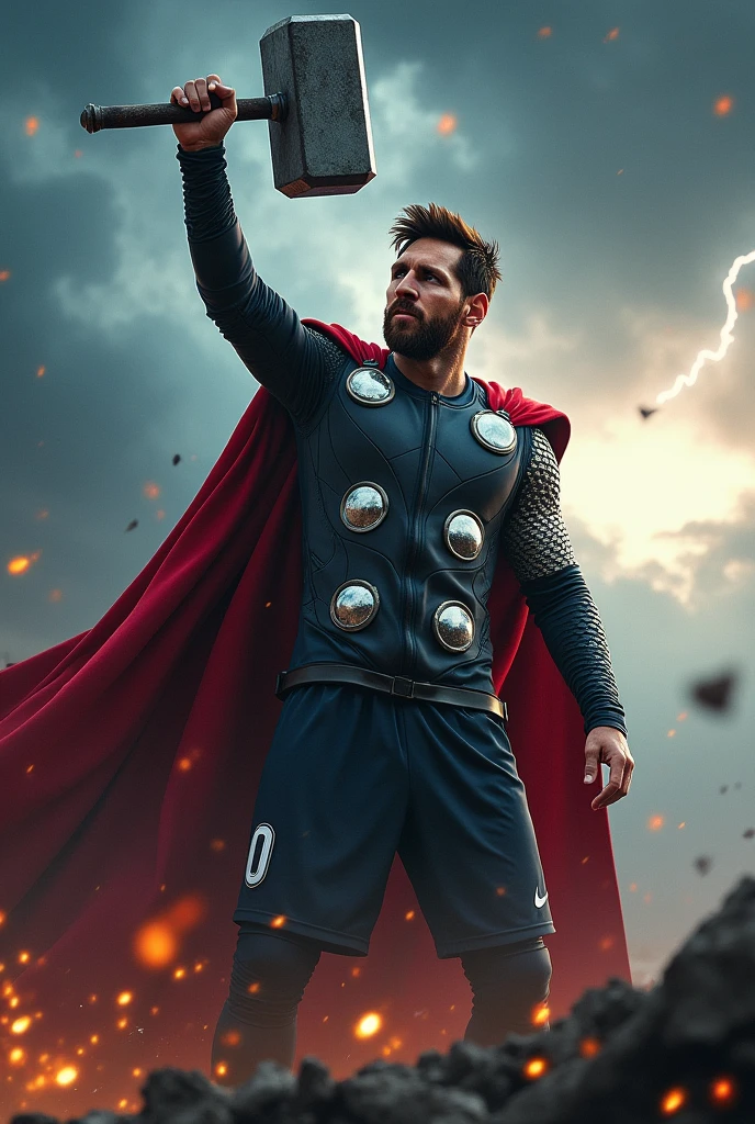 Messi as a thor with the hammer 