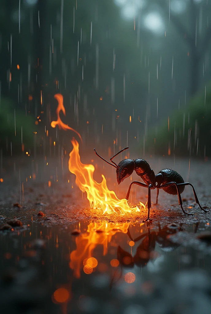Burn ant in rainy