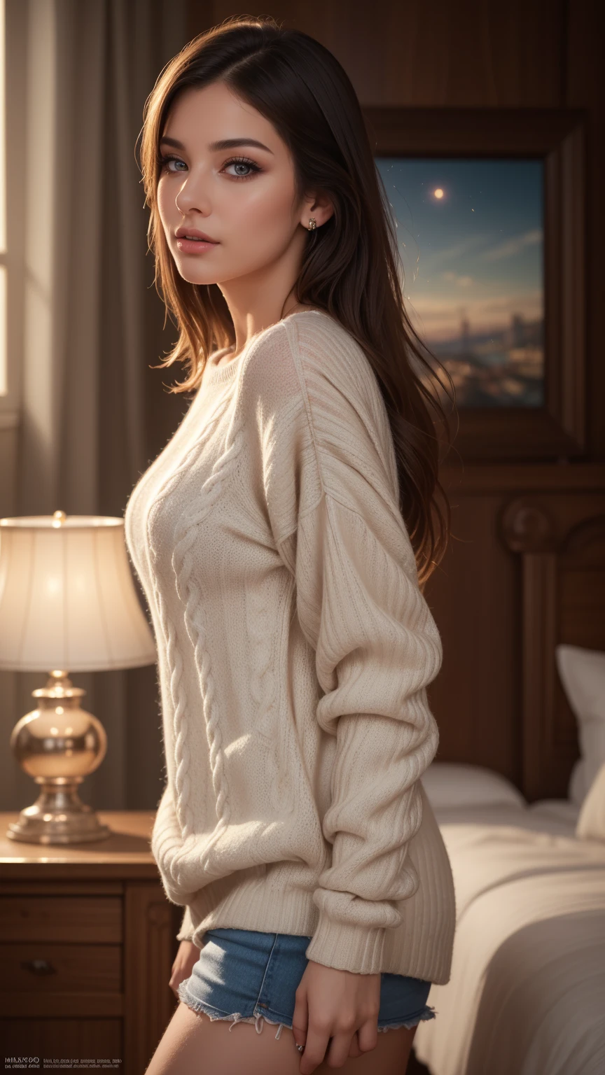 (best quality,4k,8k,highres,masterpiece:1.2),ultra-detailed,(realistic,photorealistic,photo-realistic:1.37),vibrant colors,dramatic lighting,award winning digital art a full body portrait of a beautiful girl, detailed intricate, serene expression, wearing sweater, detailed clothing folds, detailed jewelry, detailed background,