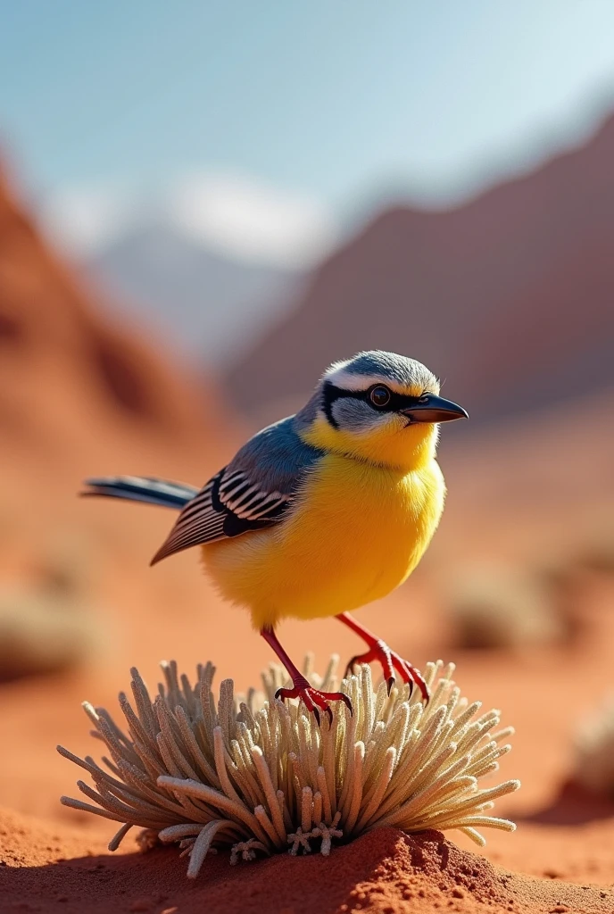 Small bird from the Atacama Desert in a dynamic pose 