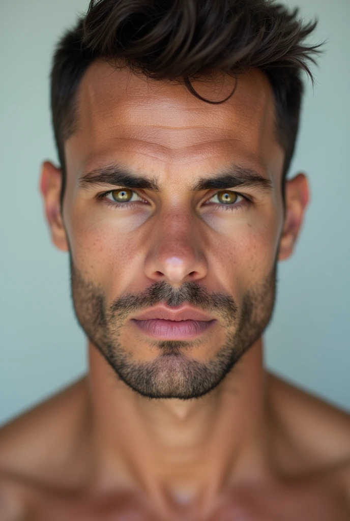The photo must be taken from the front., with the face close and the neck completely exposed.

Cannot be wearing a colored piece of clothing.
The photo must be clear, sharp and bright.

Follow the angle example of the photos on the side. 

do the opposite of that and do the man
