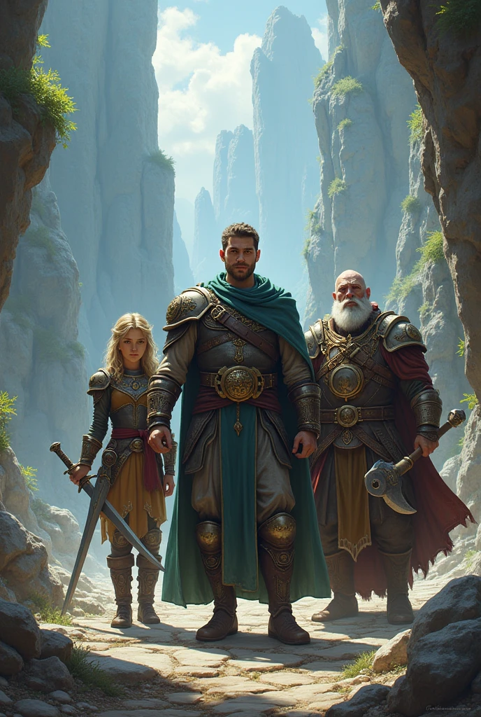 young swordsman, A female mage and a dwarf warrior