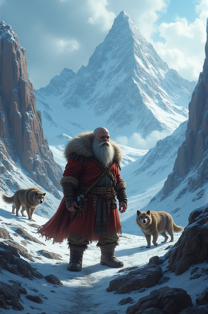 Dwarf Stellan behind mountains and a wild animals