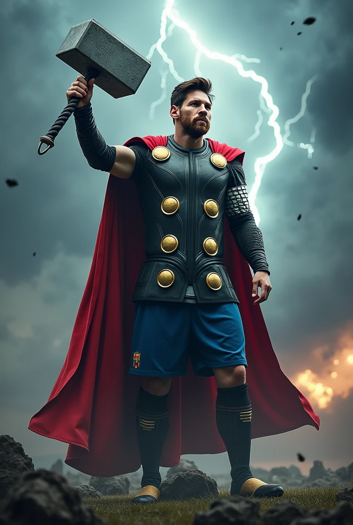 Messi as a thor with the hammer