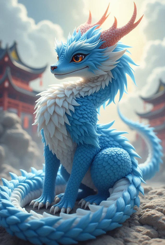 Anthropomorphic dragon, blue and white dominant, furry, eastern dragon, fursona
