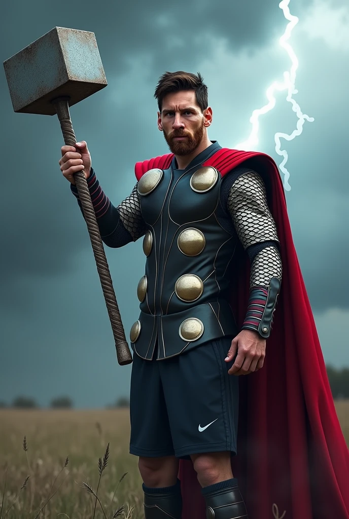 Messi as a thor with the hammer 