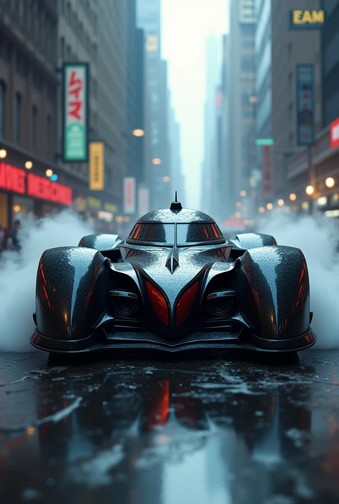 A stunning, hyper-realistic digital art of black Batmobile with tire smoke, detailed and intricate background with a cinematic poster cartel by DC comic cover comics by Artgerm Lau, art by Artgerm cover comic by 90s artgerm art cover to DC comics, a mix of toon anime and hyper-realism, best quality,4k,8k,highres,masterpiece:1.2,ultra-detailed,realistic,photorealistic,photo-realistic:1.37,HDR,UHD,studio lighting,ultra-fine painting,sharp focus,physically-based rendering,extreme detail description,professional,vivid colors,bokeh,portraits,photography,concept artists