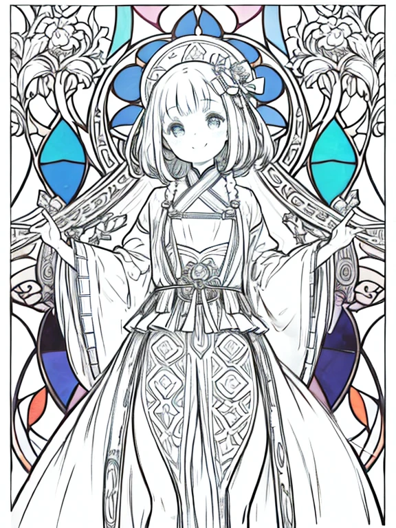 One Girl、((Very thick lines))、Stained Glass Style、Smiling、((Flat Color))、