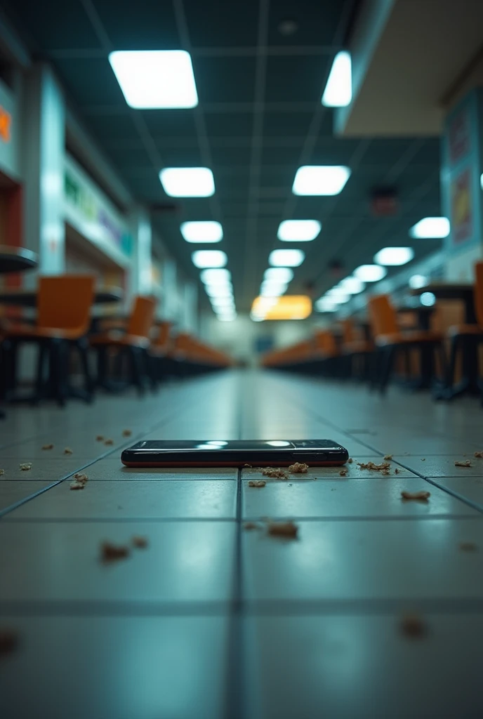 Mobile phone found in random position an empty food court