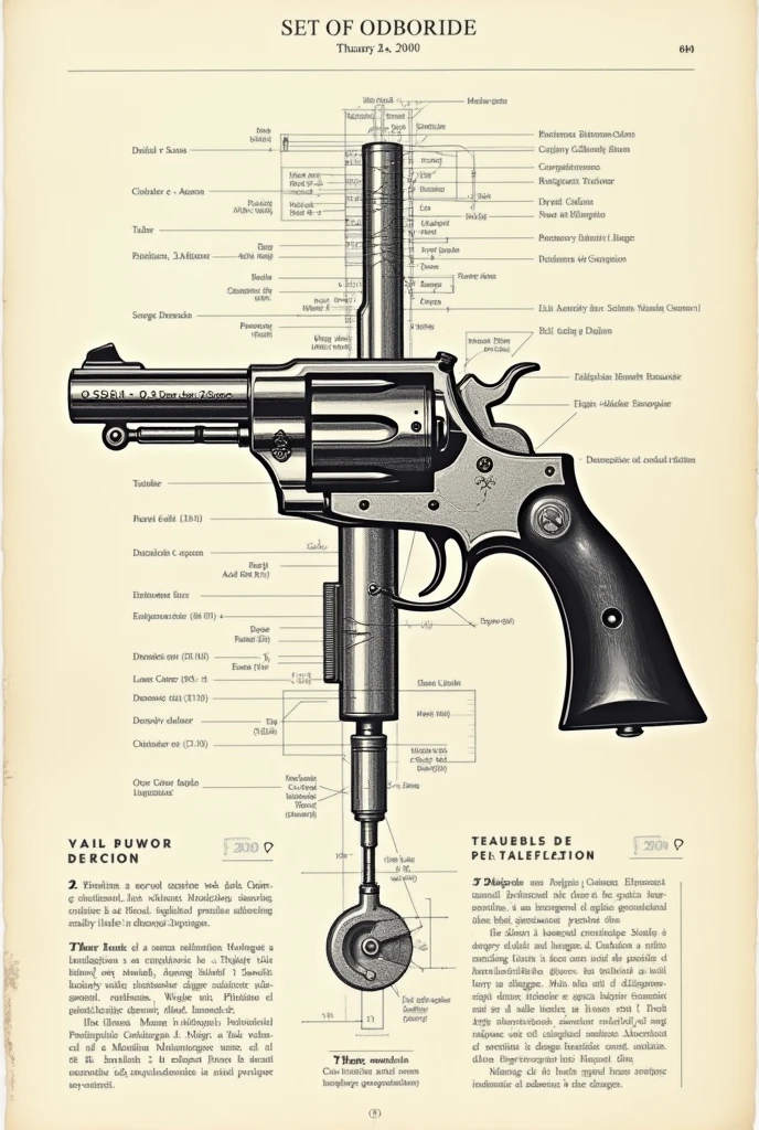 Internal revolver parts measurements explained in Spanish