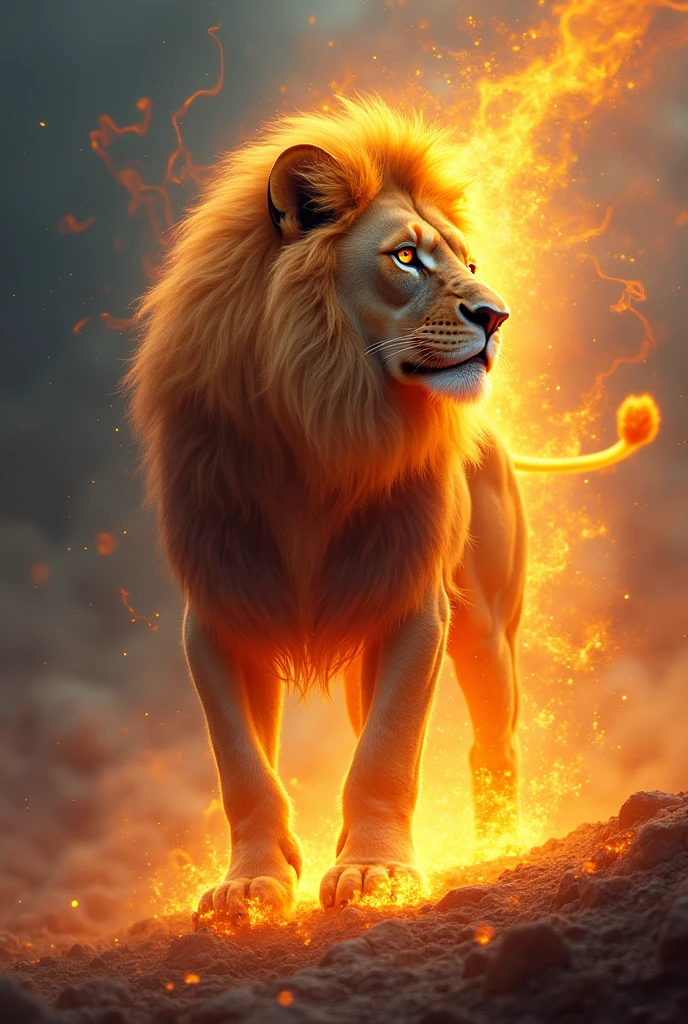 Spiritual lion on fire