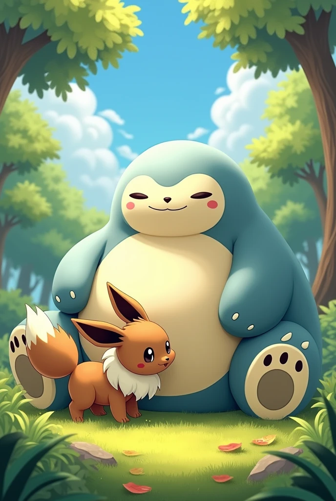 Eevee kissing Snorlax