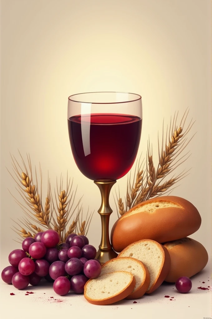 Bread, calice. Grape and wheat on png background