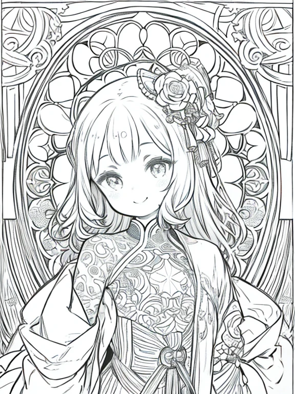 One Girl、((Very thick contour lines))、Stained Glass Style、Smiling、((Flat Color))、Upper Body、