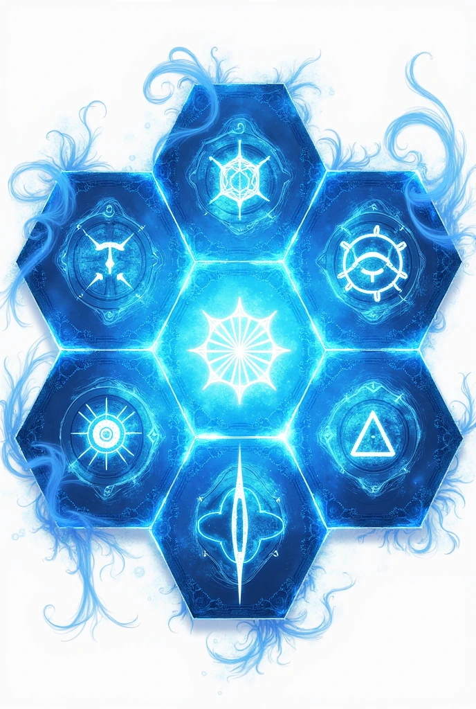 Enchanted Hexagon Prints Magic With Magic Signs For Playing Area Blue Color, without people, Background white, anime style