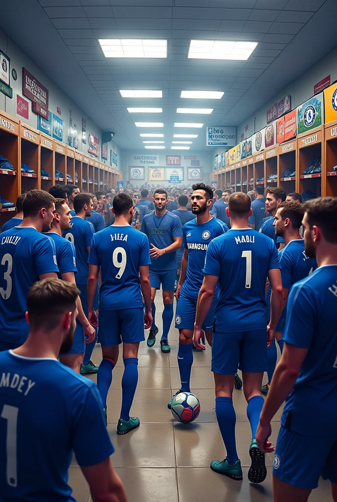 Chelsea's locker room crowded with a lot of players
