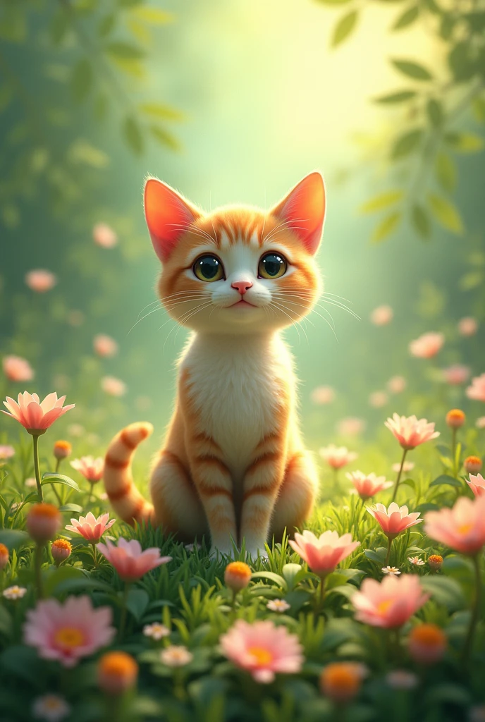 Cat with flower green background