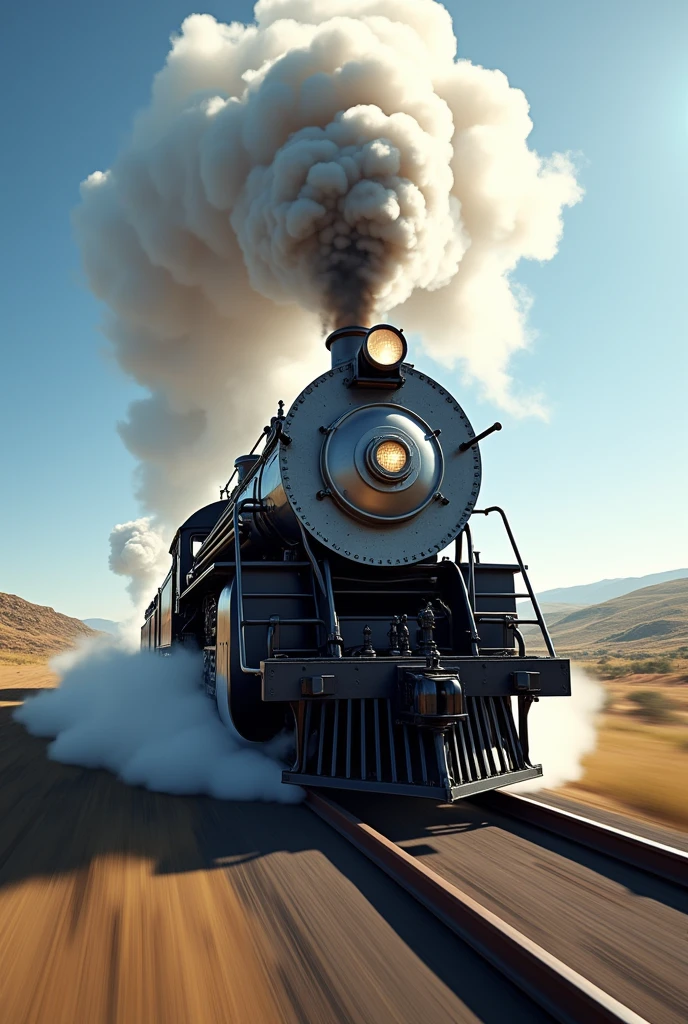 The photo shows a steam locomotive at high speed, very high quality photo, you can see the speed