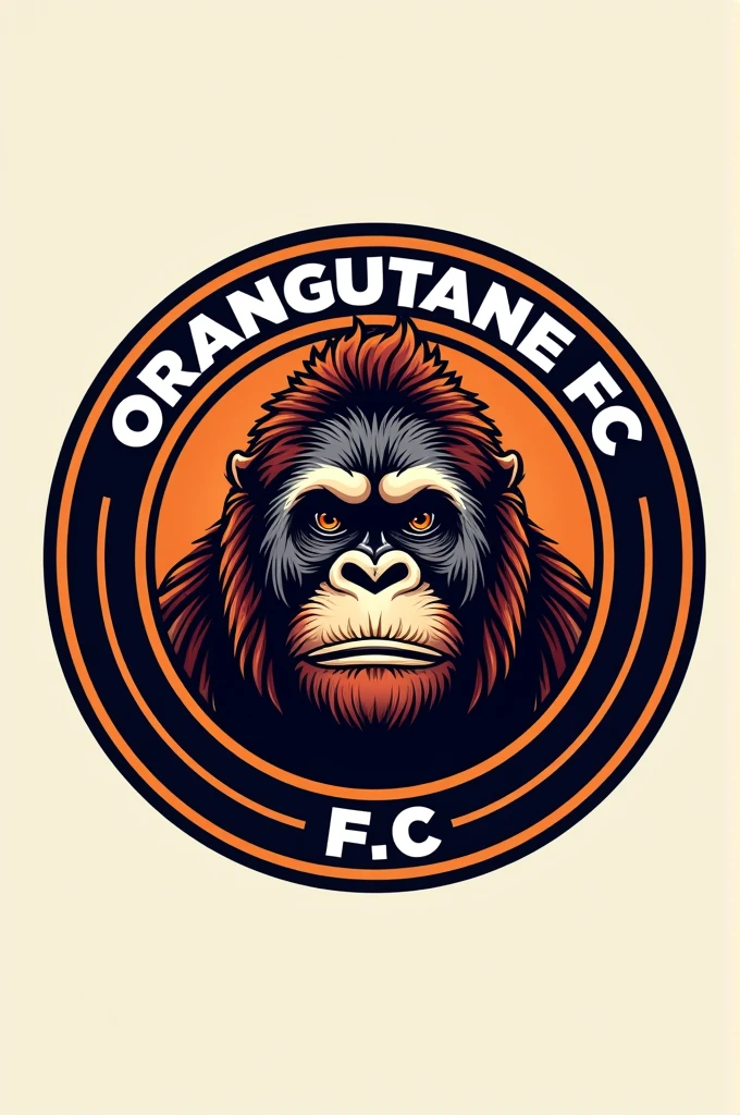 A circular football shield with the words ORANGUTANES FC and the image of an orangutan in the center