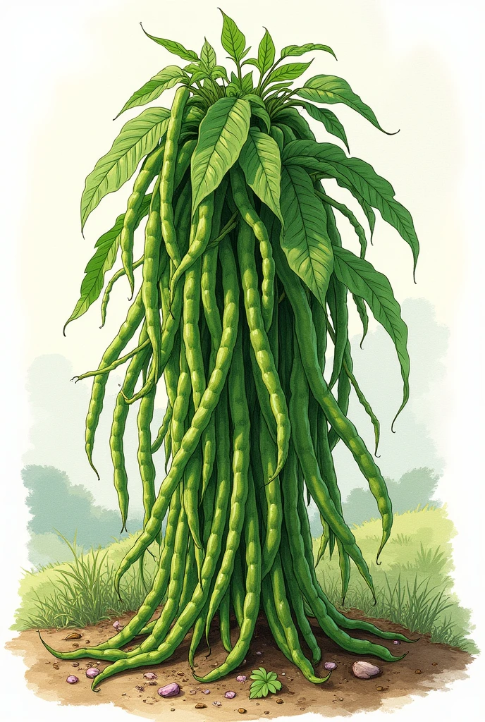 hand-drawn yard long bean full plant picture