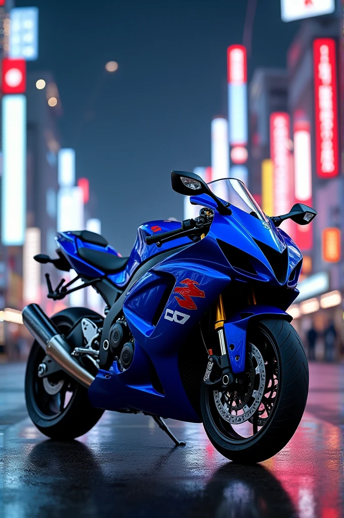 Blue hayabusa on tokyo street at night