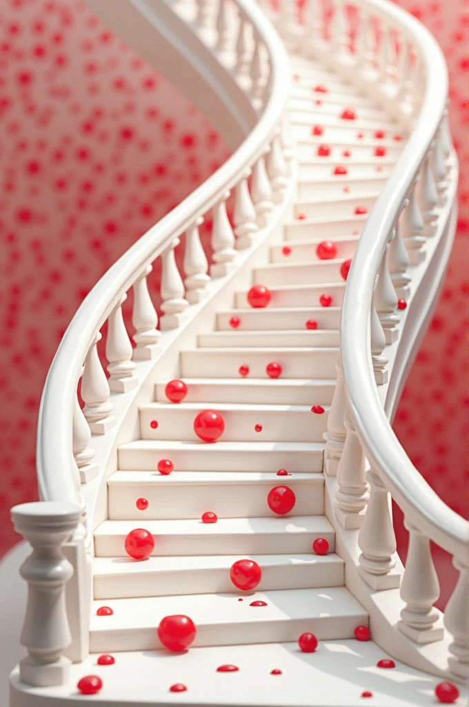 White balustrade with red polka dots