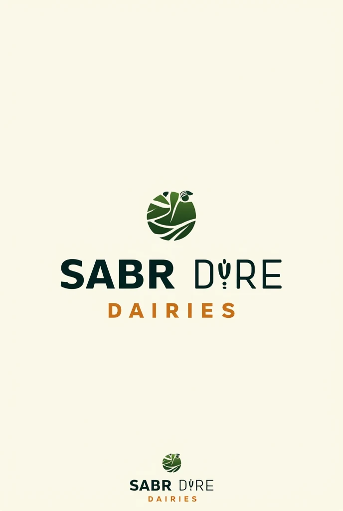 "Design a modern and sophisticated logo for 'Sabr Dairies,' a premium dairy brand. The logo should convey purity, quality, and trust. Incorporate elements that represent dairy farming, such as a cow, milk, or farm imagery, but with a clean and minimalist approach. The overall design should be versatile, suitable for packaging, digital media, and corporate branding.