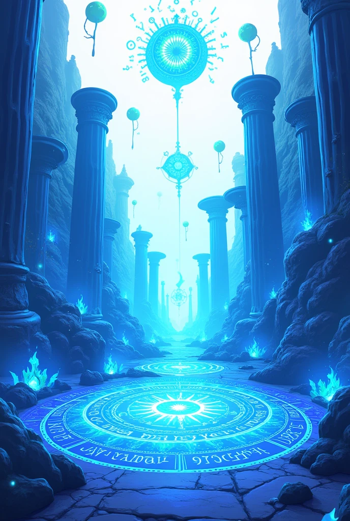 Enchanted Prints Magic With Magic Signs For Playing Area Blue Color, without people, Background white, anime style flat