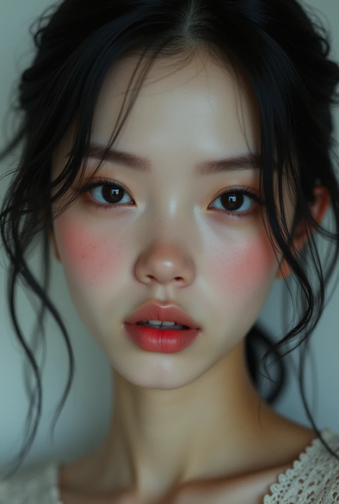 A young woman with jet-black eyes