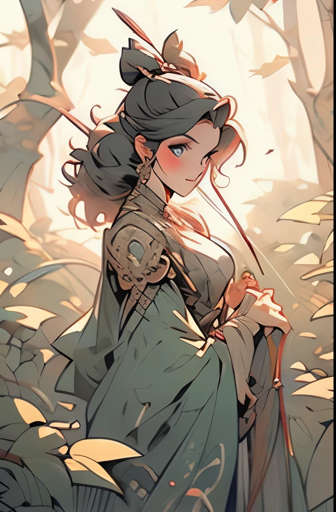 a woman archer in the woods with a bow and arrows, concept art by Joe Fenton, Artstation contest winner, fantasy art, female forest archer, fauns, in the art style of mohrbacher, style of peter mohrbacher, goddess of the hunt, huntress, mohrbacher, in style of peter mohrbacher, tiefling