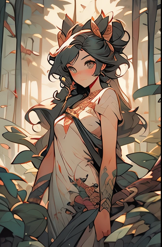 a woman archer in the woods with a bow and arrows, concept art by Joe Fenton, Artstation contest winner, fantasy art, female forest archer, fauns, in the art style of mohrbacher, style of peter mohrbacher, goddess of the hunt, huntress, mohrbacher, in style of peter mohrbacher, tiefling