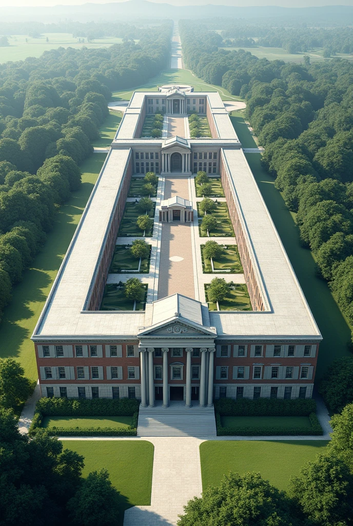 2 story building that is very lengthy and well organized 
